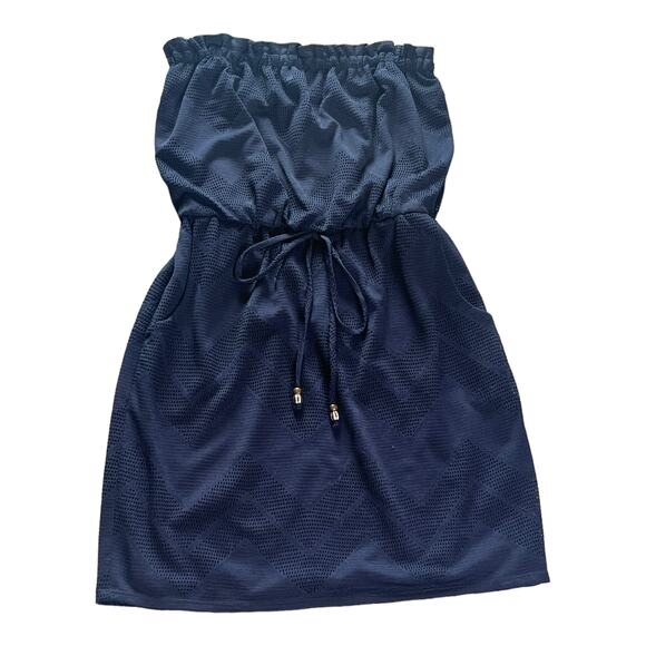 NEW City Triangles Tube Top Mini DRESS Blue Mesh Lined Elastic Waist MED Juniors - Picture 6 of 7